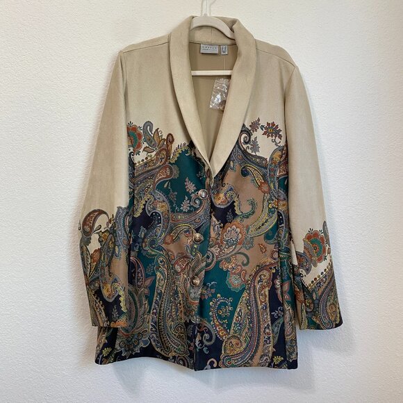 GRAVER Susan Graver Regular Printed Suede Shawl Collar Jacket 1X - Picture 3 of 11